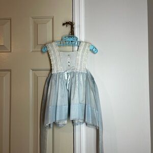 White and Blue Sleeveless Vintage Girls Dress No Brand No Size